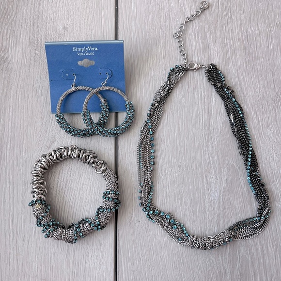 Simply Vera by Vera Wang Earring Necklace and Bracelet set Metal chain Aqua - Picture 1 of 4